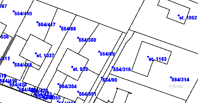Parcela st. 554/89 v KÚ Bašť, Katastrální mapa