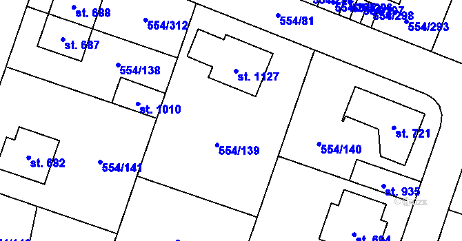 Parcela st. 554/139 v KÚ Bašť, Katastrální mapa