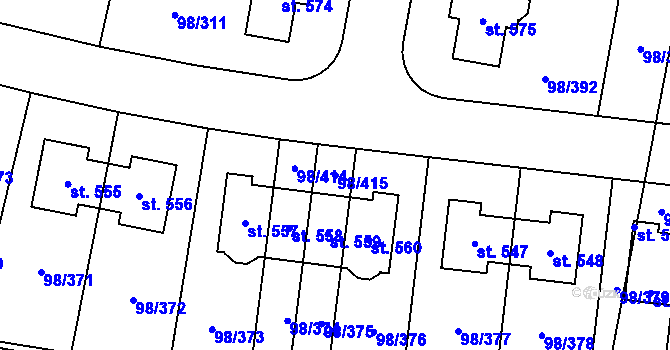 Parcela st. 98/415 v KÚ Bašť, Katastrální mapa
