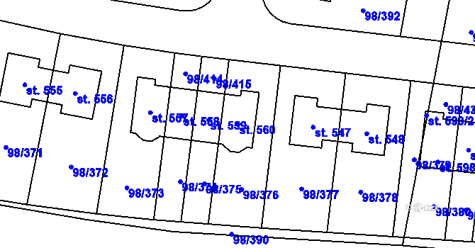 Parcela st. 560 v KÚ Bašť, Katastrální mapa