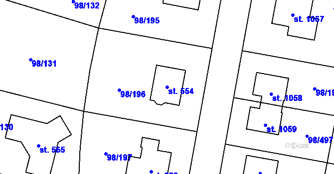 Parcela st. 554 v KÚ Bašť, Katastrální mapa