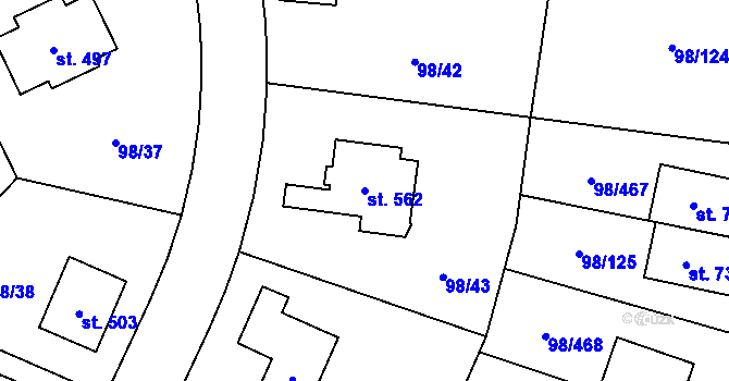 Parcela st. 562 v KÚ Bašť, Katastrální mapa