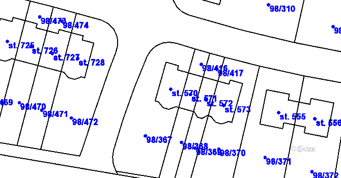 Parcela st. 570 v KÚ Bašť, Katastrální mapa