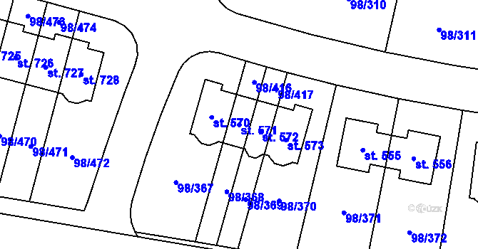 Parcela st. 571 v KÚ Bašť, Katastrální mapa