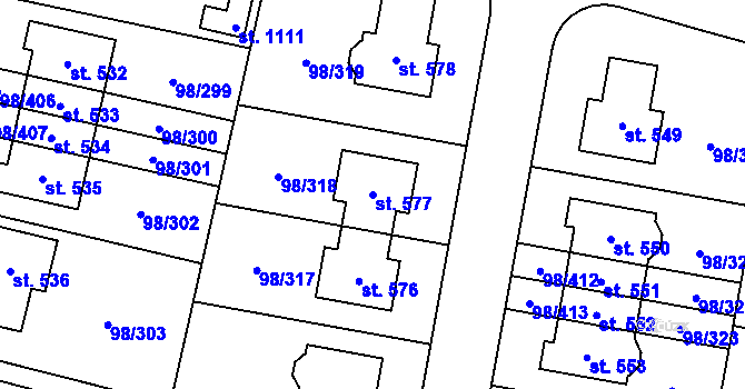 Parcela st. 577 v KÚ Bašť, Katastrální mapa