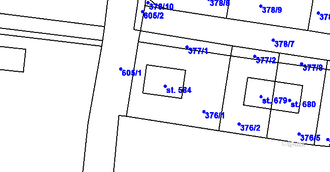 Parcela st. 584 v KÚ Bašť, Katastrální mapa