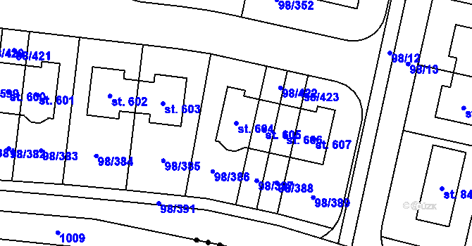 Parcela st. 604 v KÚ Bašť, Katastrální mapa