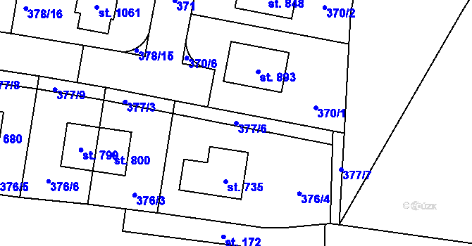 Parcela st. 377/6 v KÚ Bašť, Katastrální mapa