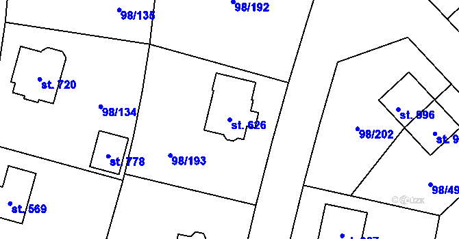 Parcela st. 626 v KÚ Bašť, Katastrální mapa