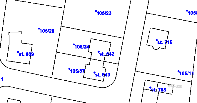 Parcela st. 642 v KÚ Bašť, Katastrální mapa