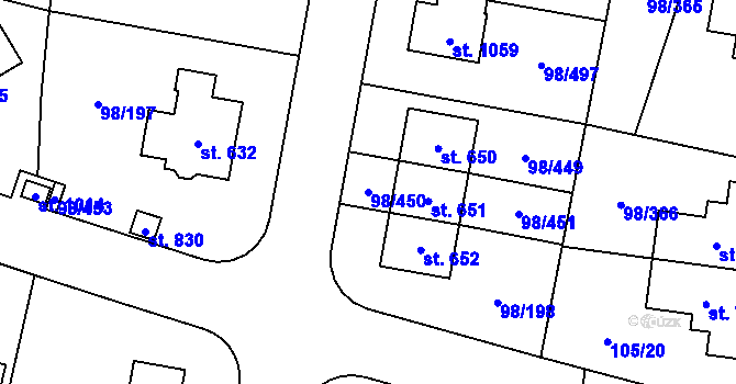 Parcela st. 98/450 v KÚ Bašť, Katastrální mapa