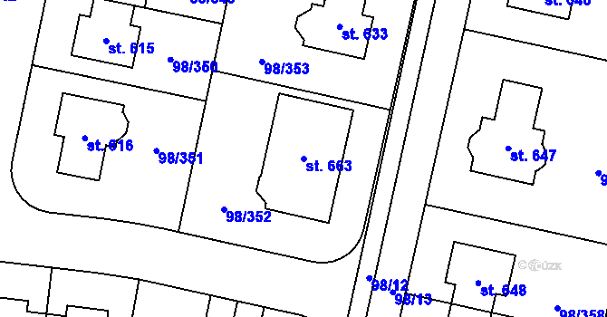 Parcela st. 663 v KÚ Bašť, Katastrální mapa