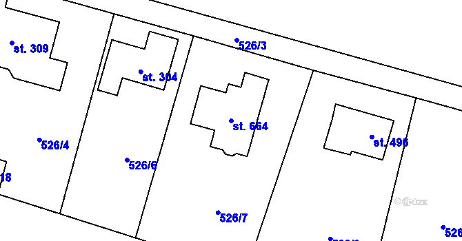 Parcela st. 664 v KÚ Bašť, Katastrální mapa