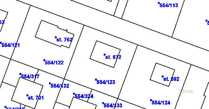 Parcela st. 672 v KÚ Bašť, Katastrální mapa