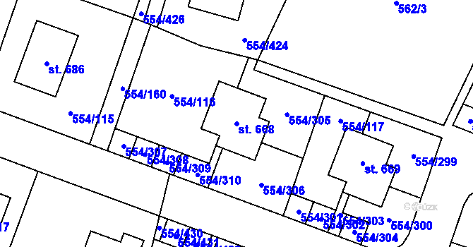 Parcela st. 668 v KÚ Bašť, Katastrální mapa