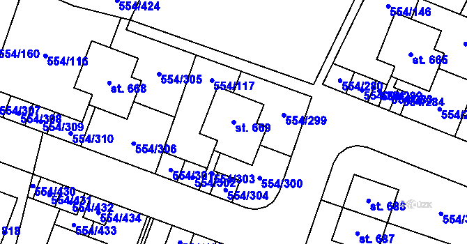 Parcela st. 669 v KÚ Bašť, Katastrální mapa