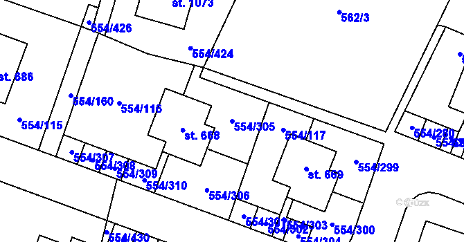 Parcela st. 554/305 v KÚ Bašť, Katastrální mapa