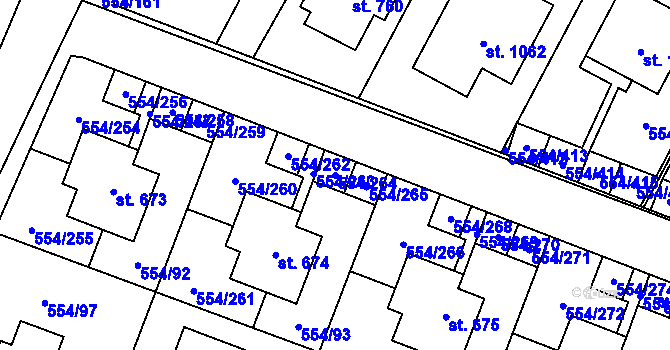Parcela st. 554/264 v KÚ Bašť, Katastrální mapa