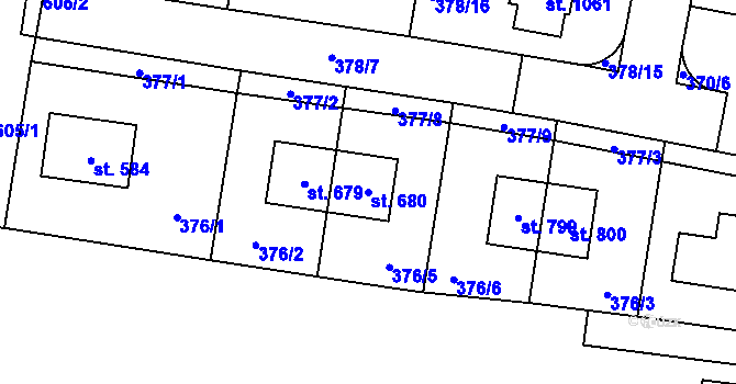 Parcela st. 680 v KÚ Bašť, Katastrální mapa