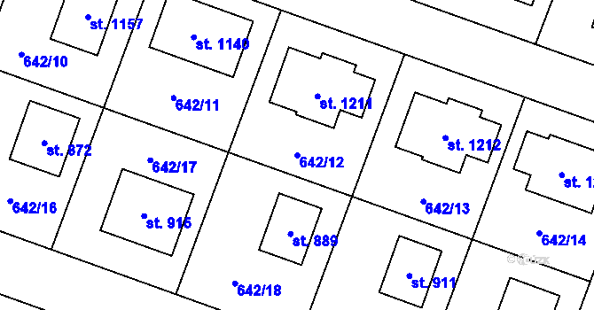 Parcela st. 642/12 v KÚ Bašť, Katastrální mapa