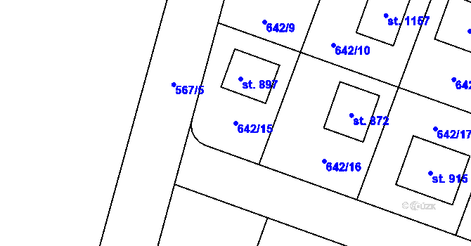 Parcela st. 642/15 v KÚ Bašť, Katastrální mapa