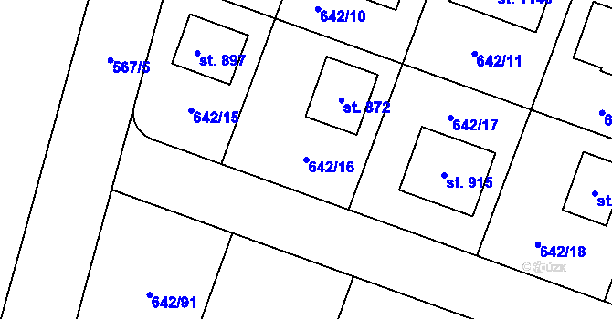 Parcela st. 642/16 v KÚ Bašť, Katastrální mapa