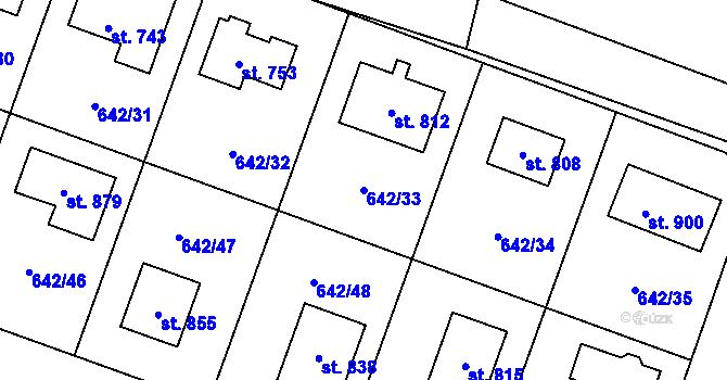 Parcela st. 642/33 v KÚ Bašť, Katastrální mapa
