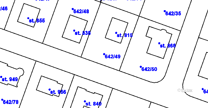 Parcela st. 642/49 v KÚ Bašť, Katastrální mapa