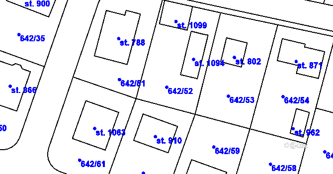 Parcela st. 642/52 v KÚ Bašť, Katastrální mapa