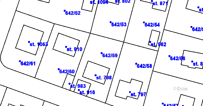 Parcela st. 642/59 v KÚ Bašť, Katastrální mapa