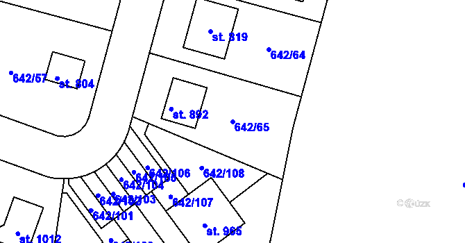Parcela st. 642/65 v KÚ Bašť, Katastrální mapa