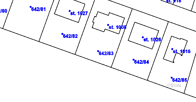 Parcela st. 642/83 v KÚ Bašť, Katastrální mapa