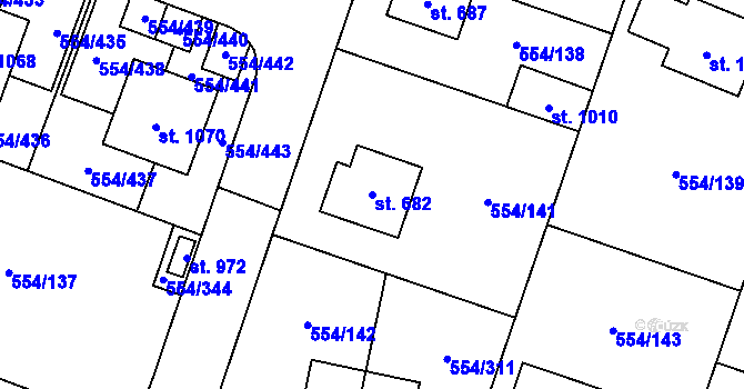 Parcela st. 682 v KÚ Bašť, Katastrální mapa