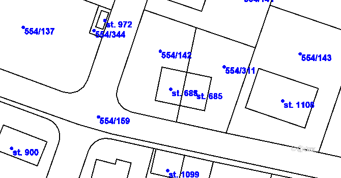 Parcela st. 683 v KÚ Bašť, Katastrální mapa