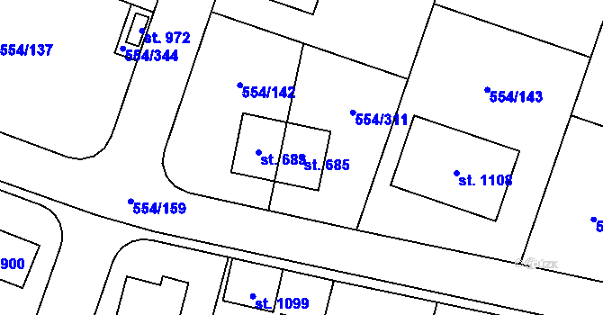 Parcela st. 685 v KÚ Bašť, Katastrální mapa