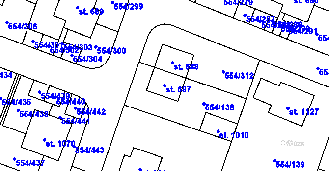 Parcela st. 687 v KÚ Bašť, Katastrální mapa