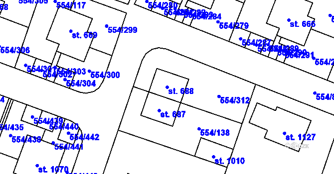 Parcela st. 688 v KÚ Bašť, Katastrální mapa