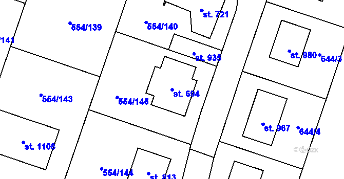 Parcela st. 694 v KÚ Bašť, Katastrální mapa