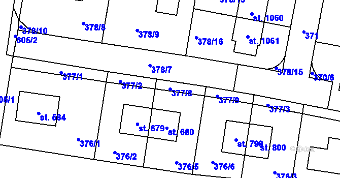 Parcela st. 377/8 v KÚ Bašť, Katastrální mapa