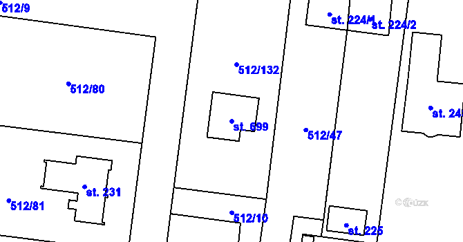Parcela st. 699 v KÚ Bašť, Katastrální mapa