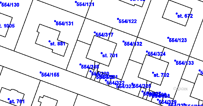 Parcela st. 701 v KÚ Bašť, Katastrální mapa