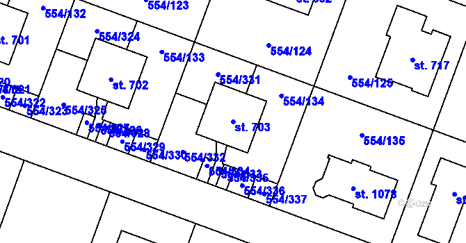 Parcela st. 703 v KÚ Bašť, Katastrální mapa