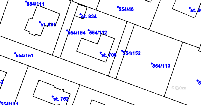 Parcela st. 706 v KÚ Bašť, Katastrální mapa