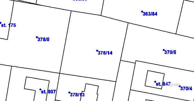 Parcela st. 378/14 v KÚ Bašť, Katastrální mapa
