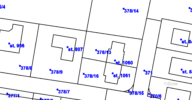 Parcela st. 378/13 v KÚ Bašť, Katastrální mapa