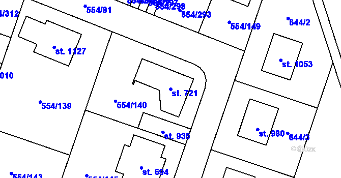Parcela st. 721 v KÚ Bašť, Katastrální mapa