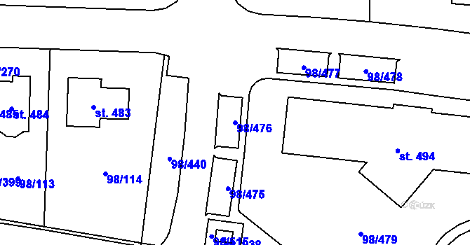 Parcela st. 98/476 v KÚ Bašť, Katastrální mapa