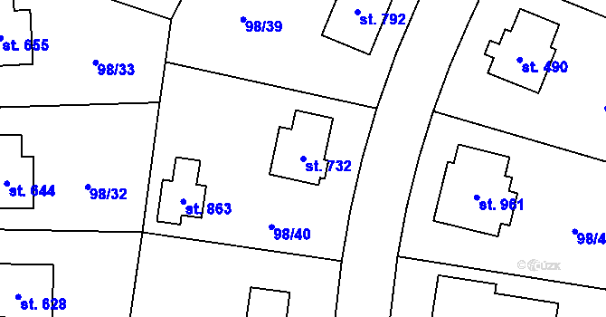 Parcela st. 732 v KÚ Bašť, Katastrální mapa