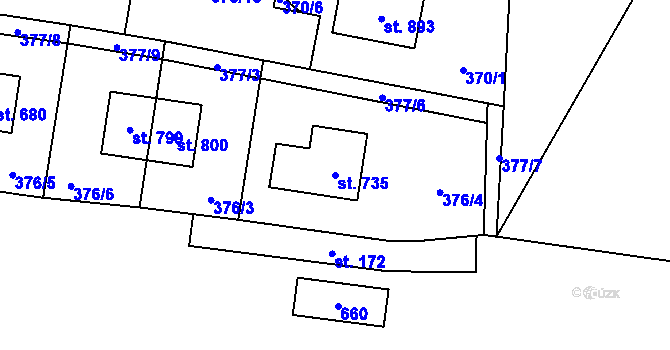 Parcela st. 735 v KÚ Bašť, Katastrální mapa