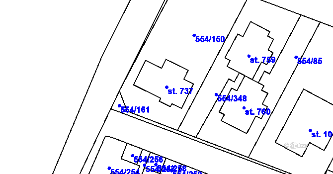 Parcela st. 737 v KÚ Bašť, Katastrální mapa